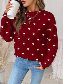 SHEIN LUNE 简约爱心图案印花圆领宽松女式卫衣，非常适合情人节、节日派对和聚会。 - 彩色 - 查看 8