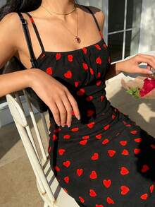 Muchica 女士爱心印花中长连衣裙，修身吊带连衣裙，适合夏季穿着 - 彩色 - 查看 5