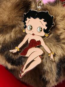 Betty Boop x SHEIN 时尚豹纹心形毛绒锌合金包饰，闪亮卡通钥匙扣，吊坠，纪念品，收藏品，礼品，钱包，书包，背包，汽车配件，送礼佳品，派对，节日，情人节 - 彩色 - 查看 3