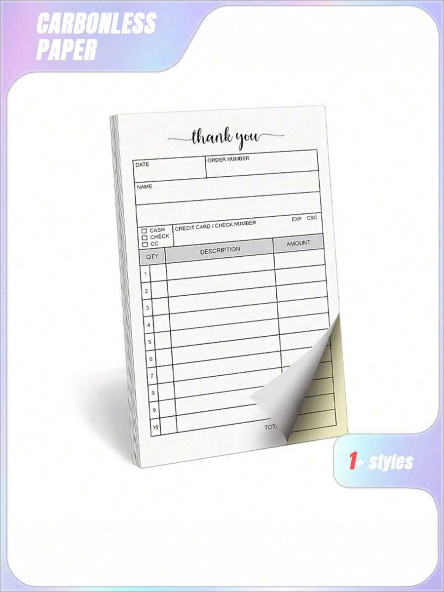 1pc Order Book & 2 Partial Carbonless Papers - Orders, Small Business Invoice Book - (50 Sheets Each, White/Yellow) - Multicolor - View 1