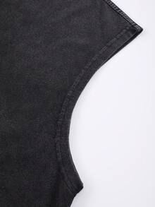 ROMWE MEN Street Life Men's Washed Vintage Distressed Sleeveless Tank Top, Summer High Street Style Spring/Summer - Black - View 4