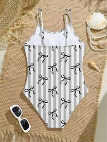 1件女童加大码蝴蝶印花连体泳衣 - 白色 - 查看 2