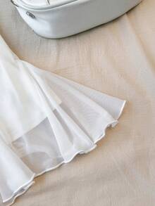 SHEIN Teen Girls Casual Vacation White Mesh Plunging Neck Backless Mini Dress, Short White Dress, Summer Dress, Ruched White Dress - White - View 5