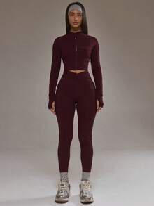 Musera Sport 短款拉链式BBL夹克（仅限板式网球冬季运动服，适合运动健身锻炼） - 酒紅色 - 查看 5