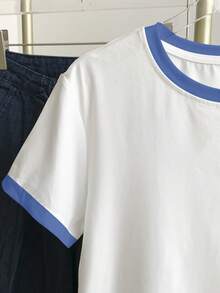 Resyla Women's Color Block Round Neck Short Sleeve Casual Versatile T-Shirt - Multicolor - View 4