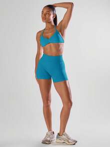 Musera Sport Solid Ruched Bust Open Back Halter Sports Bra, Active Comfy Workout Gym Running Run Clubpadel, Tennis, Pickleball Gym Fitness - Mint Blue - View 5