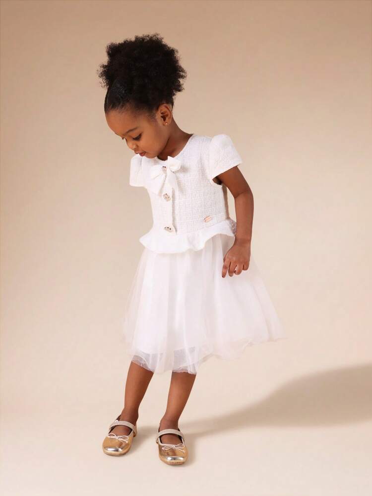 Tweed Tulle Dress With Ruffled Peplum