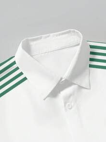 Manfinity Homme Bộ đồ nam mùa hè kiểu dáng thường ngày kẻ sọc phối màu, tay ngắn, cài cúc phía trước, gồm áo sơ mi và quần. - Nhiều màu - Xem 3