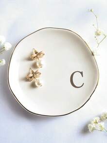 Nitials Ring Dish Jewelry Tray With Personalized A-Z Monogrammed Gifts Wedding Engagement For Women Friends Sister,Ceramic White - Multicolor - View 27