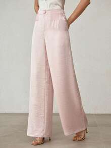 MOTF PREMIUM SATIN ELEGANT HIGH WAIST WIDE LEG PALAZZO PANTS, SPRING/SUMMER - Pink - View 4