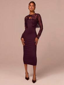 COSMINA Elegant Women's Set, Lace Blouse And Strapless Dress Set, Valentine's Day Dress, Date, Gathering, Party, Banquet, Cocktail Dress, Wedding Season Dress, Wedding Guest Dress, Fashionable Women's Set - Brown - View 6