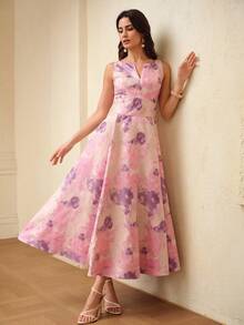 ZEYLAH 收腰伞裙摆方领提花连衣裙，春夏款 - 紫色 - 查看 7