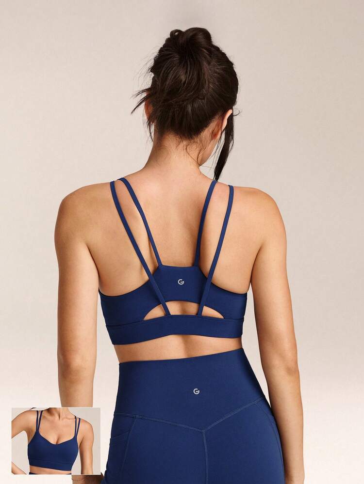 GLOWMODE FeatherFit™ 双肩带心形领运动文胸，适合低强度运动、瑜伽、日常穿着，秋冬季适用。 - Dark Blue - 查看 1