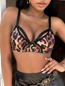 Sexy Women's Ice Silk Leopard Print Hollow Bra - Multicolor - View 3