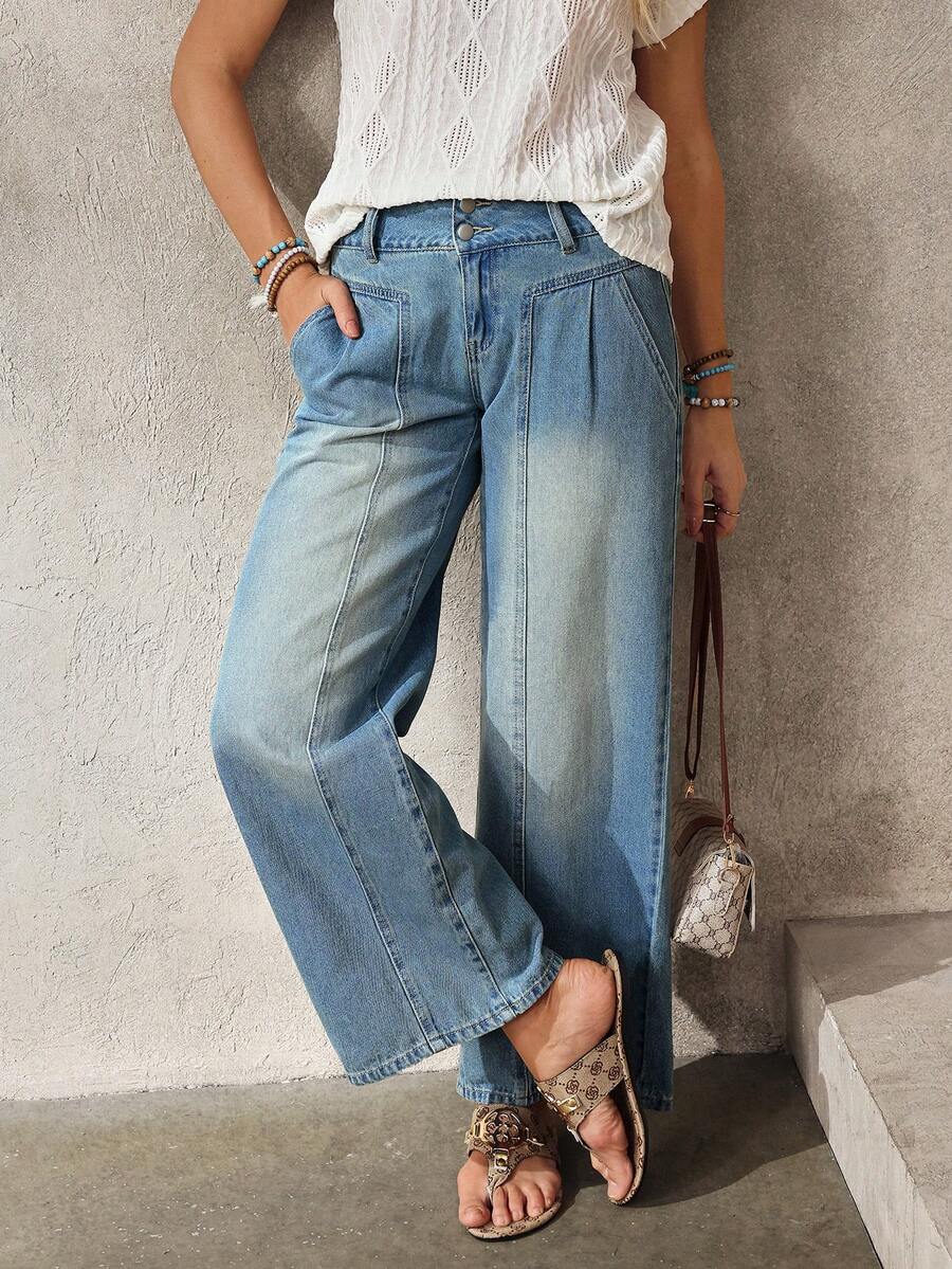 EMERY ROSE 女士休闲水洗直筒牛仔裤 - 藍色 - 查看 1