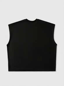 ROMWE MEN Street Life Men's Angel Letter Print Round Neck Rivet Loose Tank Top - Black - View 3