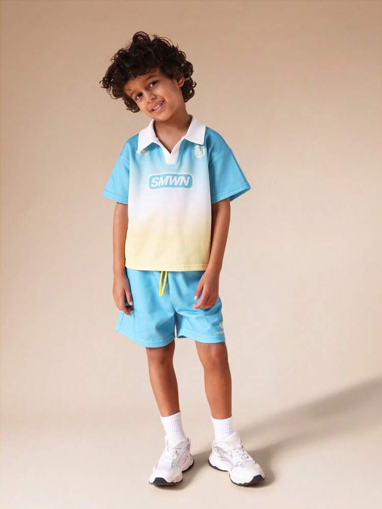 옴브레 그라데이션 폴로 셔츠와 반바지 세트