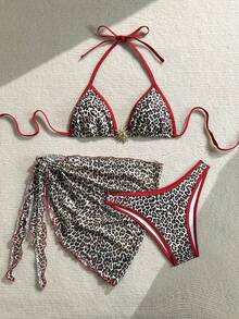 Soleia Bộ đồ bơi họa tiết da báo gợi cảm phối màu tương phản, trang trí kim loại, thích hợp cho kỳ nghỉ biển năm 2026. - Nhiều màu - Xem 4