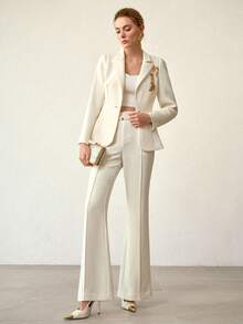 MOTF PREMIUM ELEGANT FITTED FLARED LEG SUIT PANTS, SPRING/SUMMER - Apricot - View 3