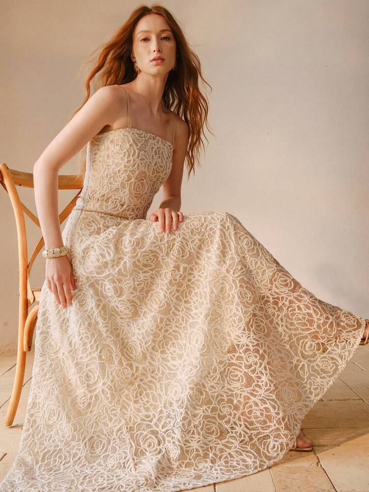 EMBROIDERY MESH APPLIQUES CAMI TOP & SKIRT ELEGANT SET