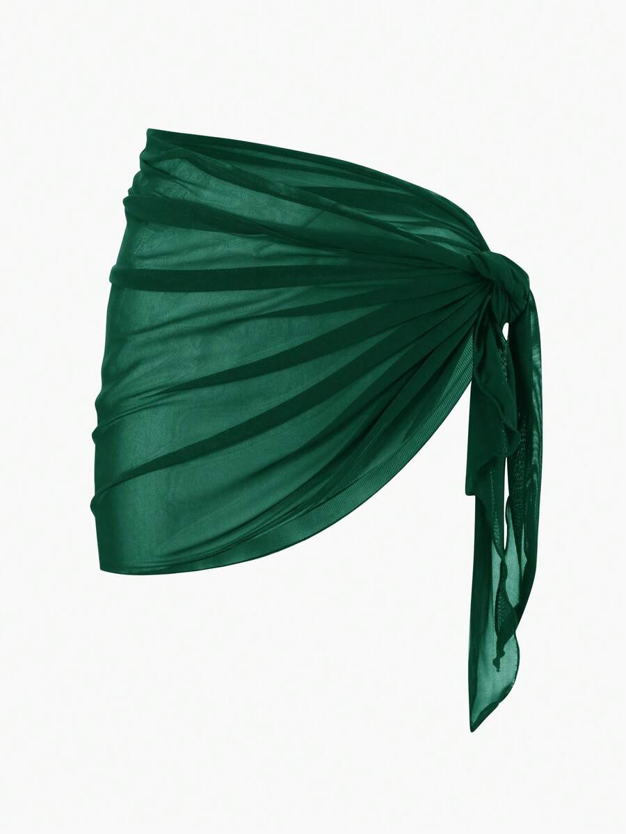 Swim Basics 女士纯色休闲沙滩罩衫和迷你裙套装 - 墨綠色 - 查看 1