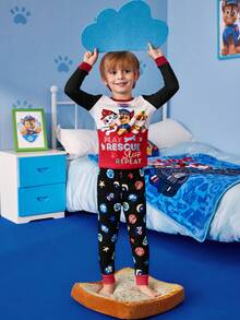SHEIN | PAW Patrol Young Boy Cartoon Puppy & Letter Print Colorblock Snug Fit Pajama Set, Autumn/Winter - Black - View 3