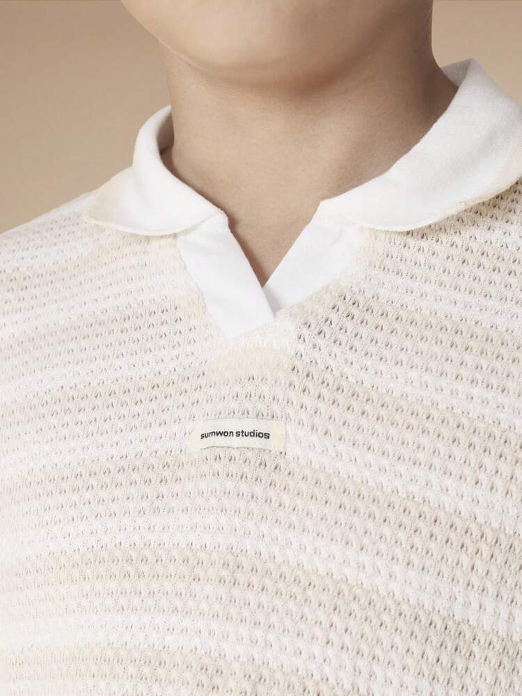 Textured Polo And Shorts Set With Collar