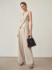 MOTF PREMIUM MINIMALIST WIDE LEG PANTS, SPRING/SUMMER - Khaki - View 1