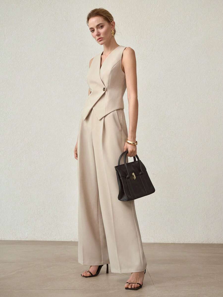 MOTF PREMIUM MINIMALIST WIDE LEG PANTS, SPRING/SUMMER - Khaki - View 1