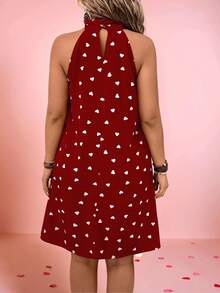 EMERY ROSE 女士甜美优雅3D立体花朵荷叶边领心形A字情人节连衣裙 - 紅色 - 查看 2