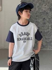 Dazy Kids Tween Boy Color Block Letter & Number Print Casual Short Sleeve T-Shirt - Grey - View 5