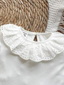 Vintaside Kids Baby Girl Summer Short Sleeve Round Neck Drip Button Simple Casual Bodysuit, Suitable For Daily Leisure, Travel, Camping - White - View 8