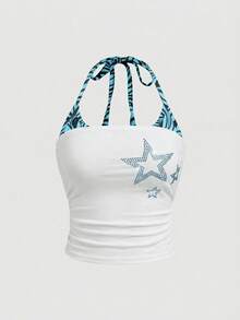 ROMWE J-Fashion Spring/Summer Shibuya Girl Y2K Rhinestone Star Print Camisole - Blue - View 1