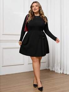 SHEIN CURVE+ Váy ngắn chữ A cạp cao xếp ly khóa cài màu đen dành cho nữ cỡ lớn, thanh lịch, tối giản, thích hợp cho công sở hàng ngày. - màu đen - Xem 8