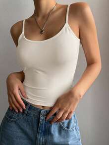 DAZY Women's Slim Fit Backless Spaghetti Strap Fitted Summer Versatile Camisole - Apricot - View 2