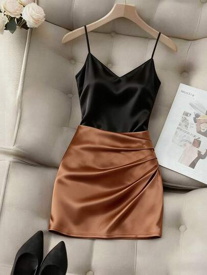 GlowEve 女士优雅撞色吊带背心和百褶裙两件套