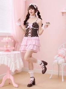 ROMWE Kawaii Áo ba lỗ chấm bi ren hoa cổ điển dành cho nữ - Nhiều màu - Xem 2