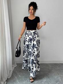 Selianne 女士优雅印花高腰A字裙，适合春夏度假穿着 - 彩色 - 查看 6