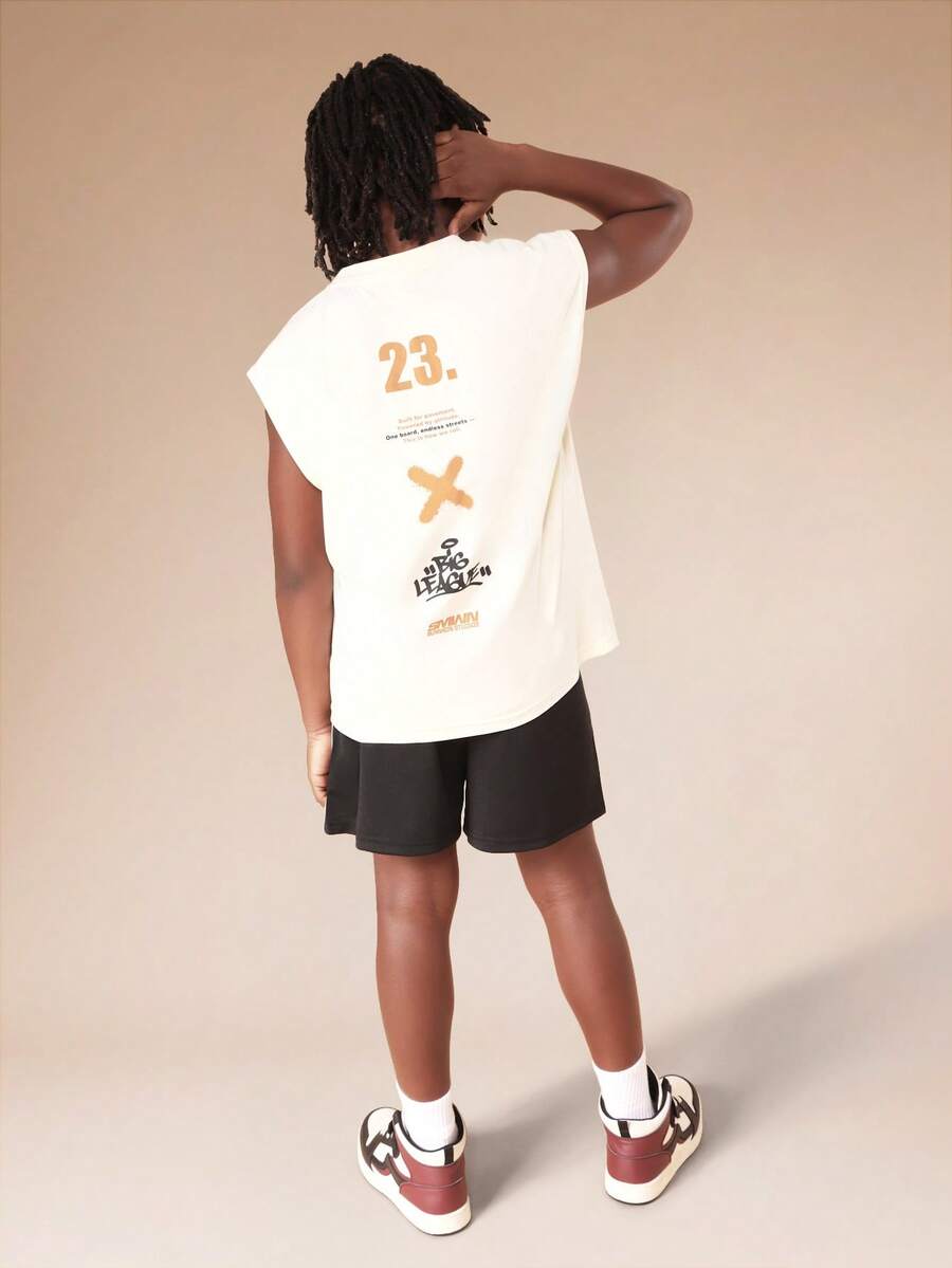 SUMWON 青少年男童大联盟背心短裤套装，印有数字和X形图案，夏季休闲装 - 彩色 - 查看 1