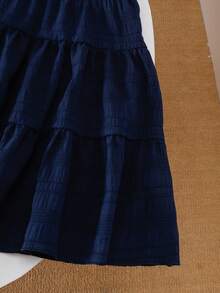 SHEIN 2件組少女白色短袖上衣與可愛花卉背印百褶迷你裙套裝 夏季童裝 T恤牛仔印花 7歲生日 - 藏蓝色 - 查看 9