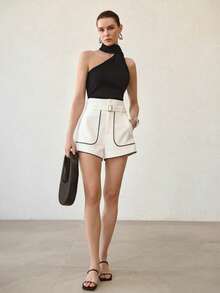 MOTF PREMIUM ASYMMETRICAL HALTER NECK SLEEVELESS KNIT TOP - Black - View 5