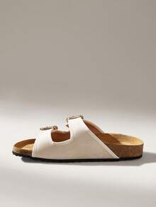 Solecia Women's Casual Buckle Design Flat Slide Sandals - Off-white - View 4