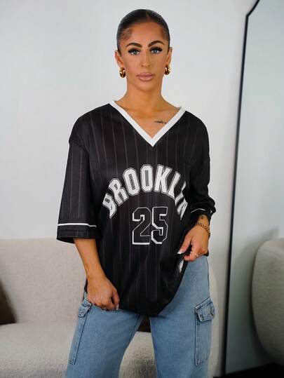 SAYEHFBABY Casual Minimalist Letter & Number Graphic 14 Women T-Shirt, Suitable For Summer