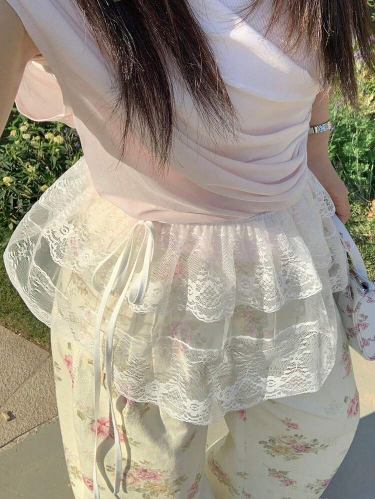 Dazy Plus 2-Layer Lace-Up Layered Casual White Pleated Mini Skirt