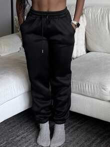 Tyla Gomez Women's Solid Color Drawstring Waist Pockets Casual Jogger Pants - Black - View 6