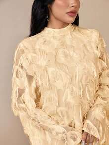 Veilorie 女士优雅派对纯色流苏喇叭袖阿拉伯风格连衣裙 - 卡其色 - 查看 7