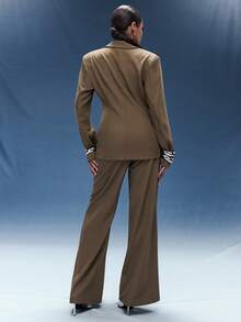 Normani 女士时尚翻领单排扣休闲套装 - 摩卡棕 - 查看 2