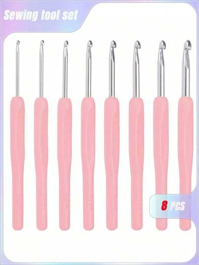 SHEIN Set de 8 piezas de ganchos de crochet de aluminio, agujas de crochet modernas bicolor para manualidades DIY