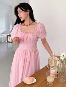 DAZY Damen Spitzenkragen tailliertes A-Linien Midi-Kleid, strukturierter Stoff - Pink - Übersicht 5