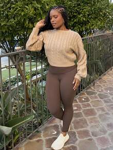 Tyla Gomez Women's Plain Round Neck Dolman Sleeve Casual Knit Sweater, Autumn/Winter,Long Sleeve Tops Knit Pullover Fall Outfit - Khaki - View 3
